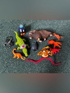 (11) Assorted Toy Figures - Crocodile, Fish, Dinosaur, Musk Ox, Scorpion, Mario